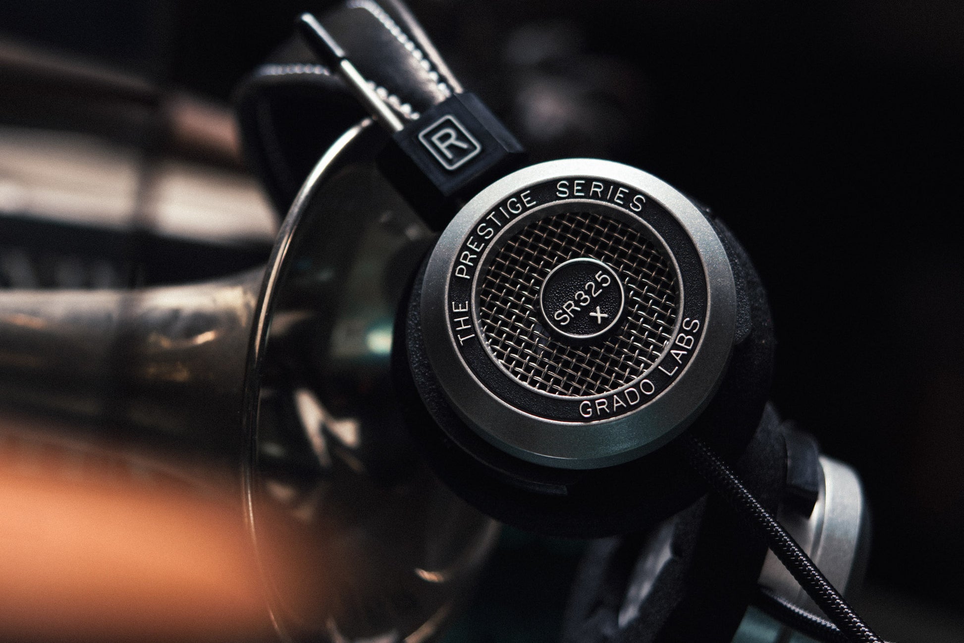 Grado Labs SR325x Headphones on Brass Cart